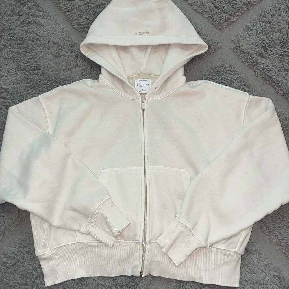 Aritzia Sweatfleece Boyfriend Zip-Up Hoodie Size S Cream Fleece
